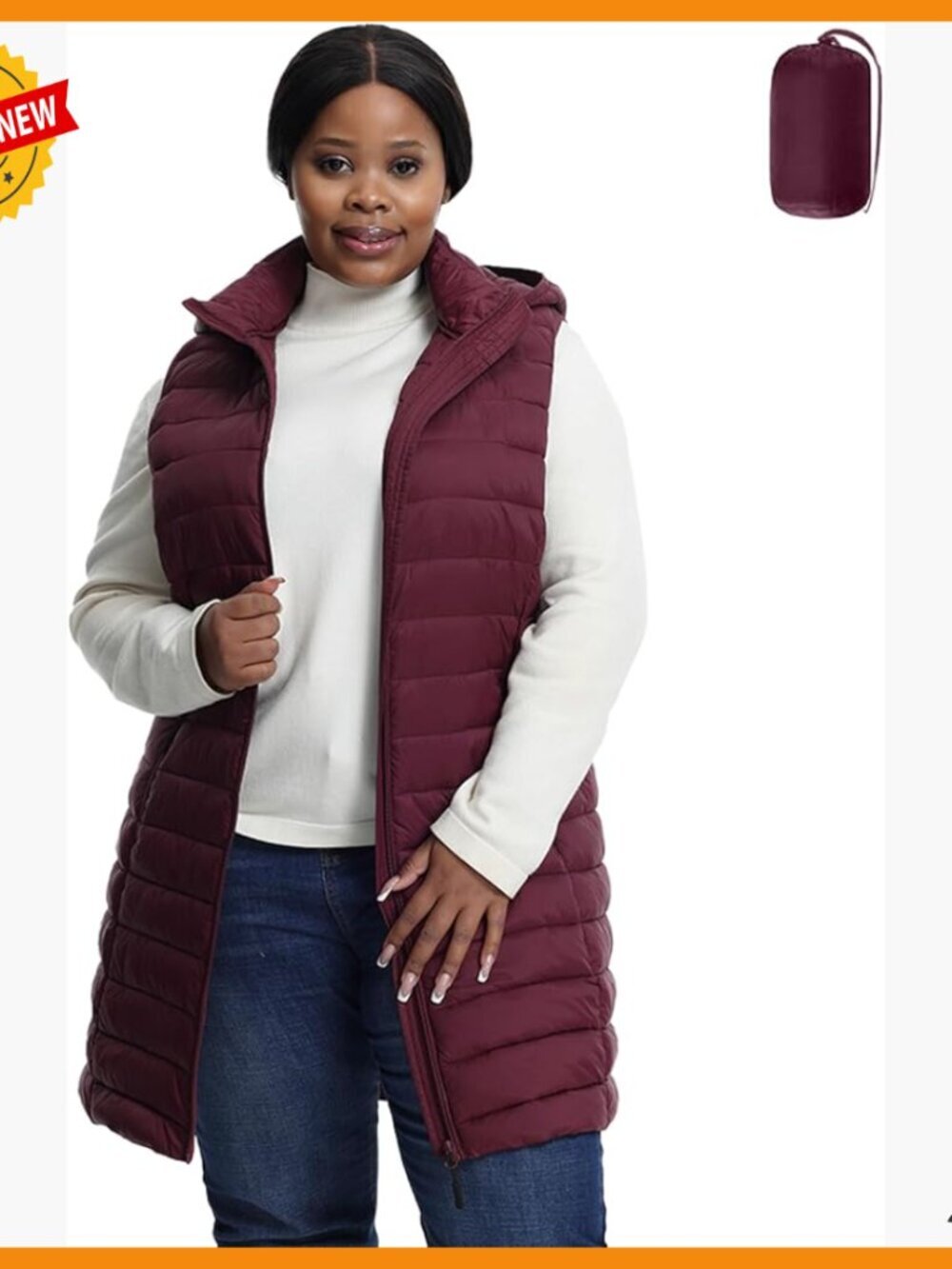 Plus Size Packable Puffer Vest Lightweight Quilted Sleeveless Vest